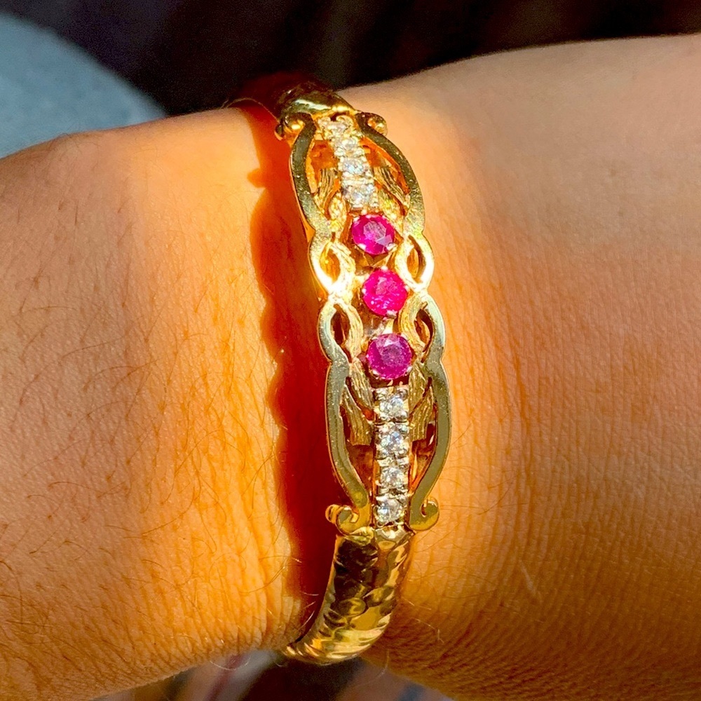 14k Natural Ruby and Diamond Bangle - Picture 3 of 10